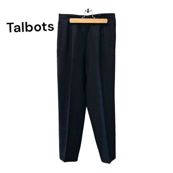 Talbots 100% wool black pants, pleated, side zipper , faux from pockets, - Picture 1 of 11